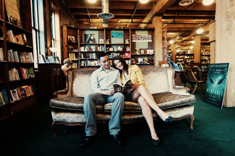 bookstore engagement session
