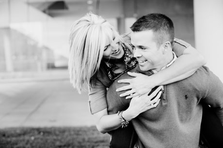 girl and guy interacting in engagement photographs