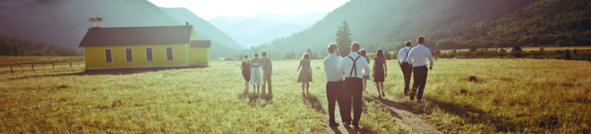 best wedding photo of 2011 wedding party walking away in the sunset