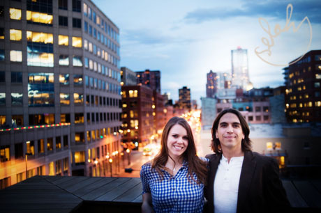 skyline of denver with couple